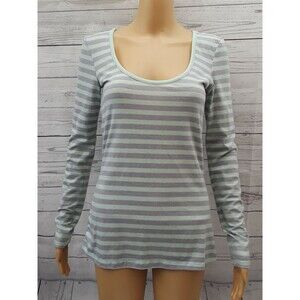 Kirra Top Gray Green Long Sleeve Shirt Womens Striped Teal gray Sz M